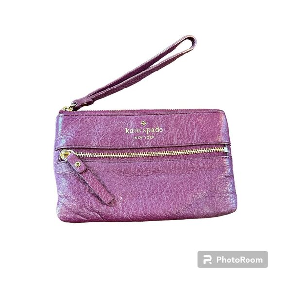 KATE SPADE Authentic Two Zipper Purple Wristlet Wallet Pouch Clutch - Picture 1 of 8